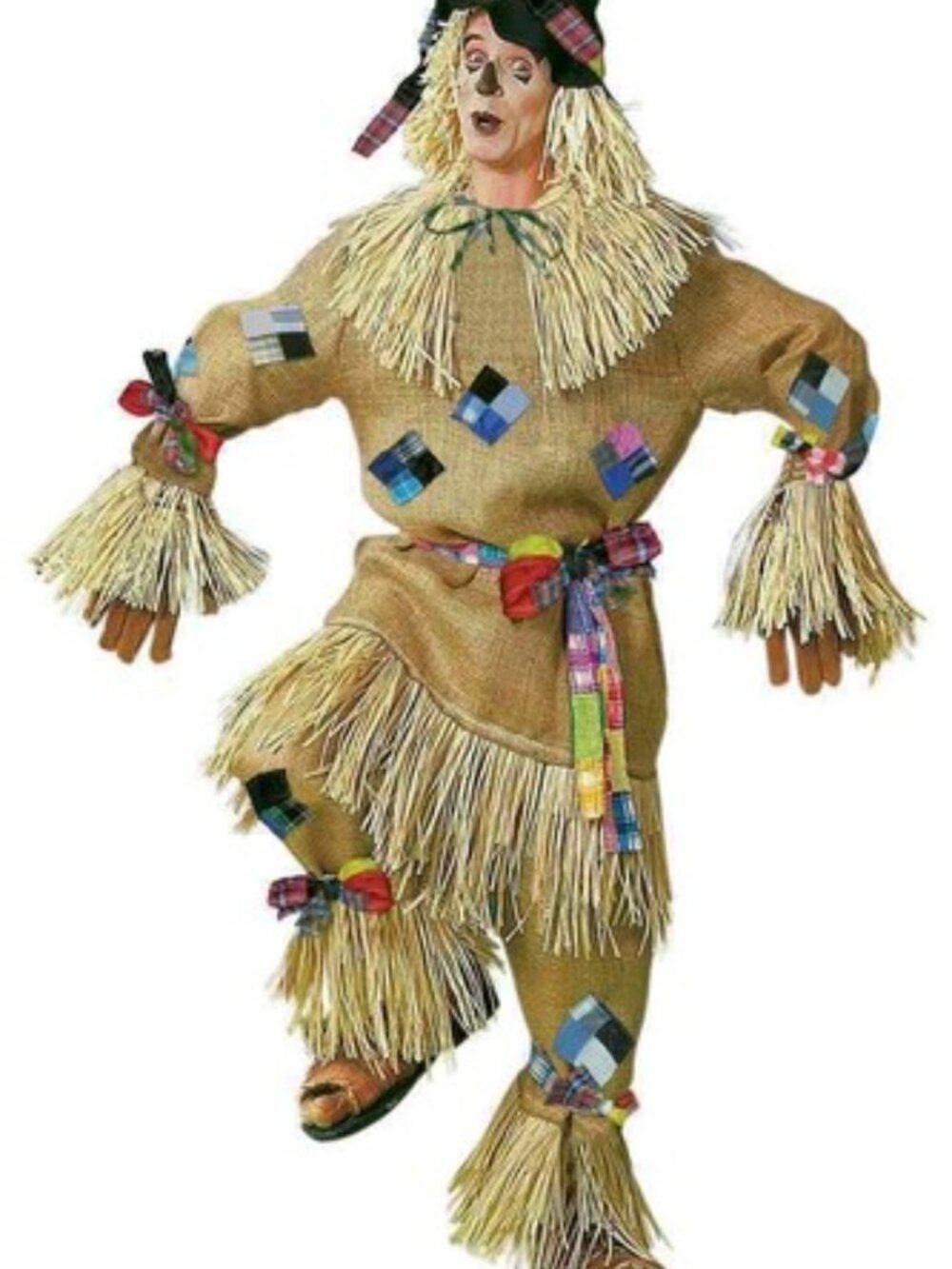 Halloween Burlap Scarecrow Costume Men (L-XL) Brown Patchwork Wizard of Oz Style